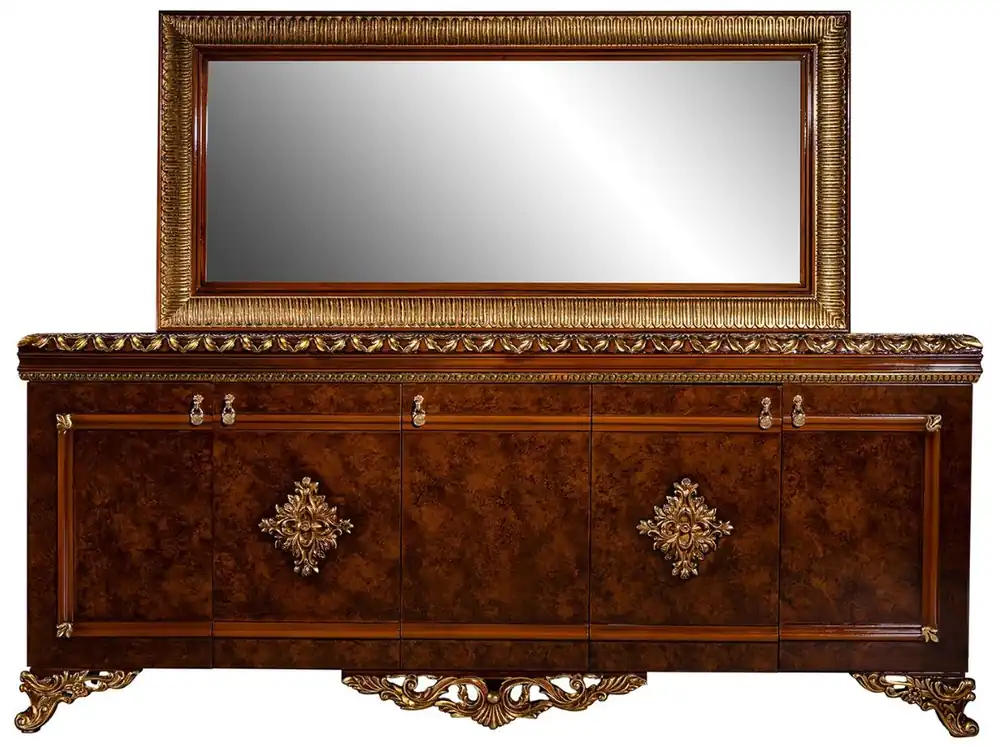Casa Padrino conjunto de muebles barrocos de lujo aparador con espejo marrón / bronce / oro - Noble mueble de madera maciza con elegante espejo de pared - Muebles de estilo barroco Preisreduziert