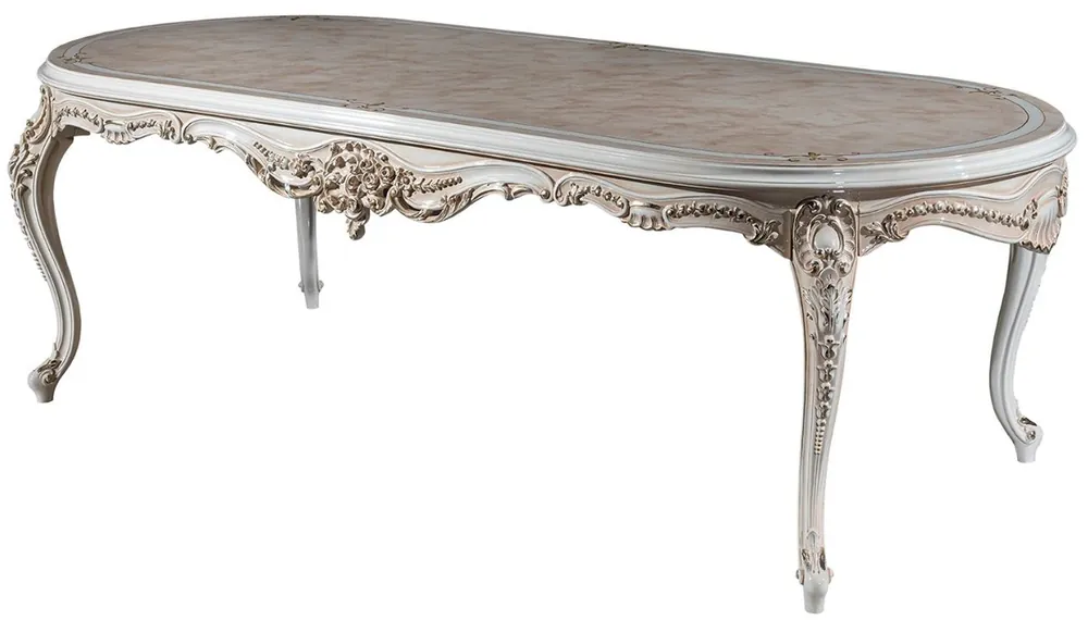 Casa Padrino mesa de comedor barroco de lujo beige / blanco / oro 247 x 110 x A. 80 cm - Mesa de comedor ovalada de madera maciza - Muebles de comedor barrocos - Noble & Magnífica Sofort Bestellen