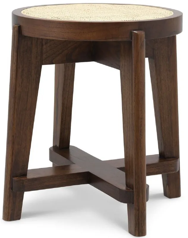 Casa Padrino taburete de lujo marrón / natural Ø 44,5 x A. 47 cm - Taburete redondo de madera maciza con ratán - Muebles de salón Sonderaktion