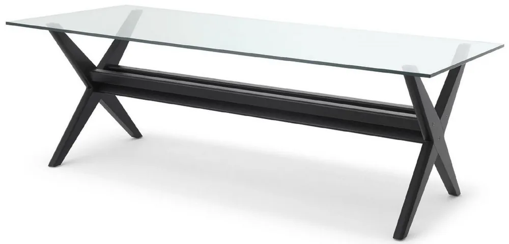Billig Casa Padrino mesa de comedor de lujo negro 230 x 100 x A. 77 cm - Mesa de cocina de madera maciza con tapa de vidrio - Mesa de comedor rectangular - Muebles de comedor de lujo