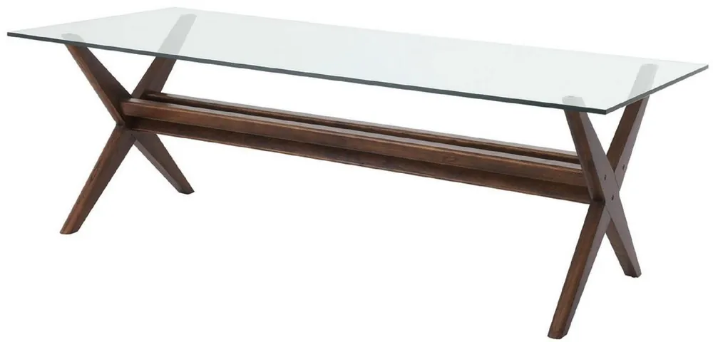 Kracherpreis Casa Padrino mesa de comedor de lujo marrón 230 x 100 x A. 77 cm - Mesa de cocina de madera maciza con tapa de vidrio - Mesa de comedor rectangular - Muebles de comedor de lujo