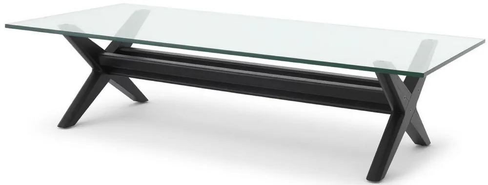 Casa Padrino mesa de centro de lujo negro 160 x 80 x A. 40,5 cm - Mesa de salón rectangular de madera maciza con tapa de vidrio - Muebles de salón de lujo Echt