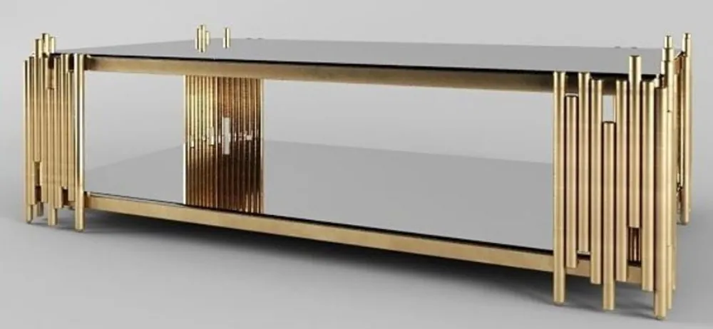 Casa Padrino mesa de centro de diseño oro 100 x 60 x A. 45 cm - Mesa de salón rectangular con platos de vidrio - Muebles de salón de lujo Highlight