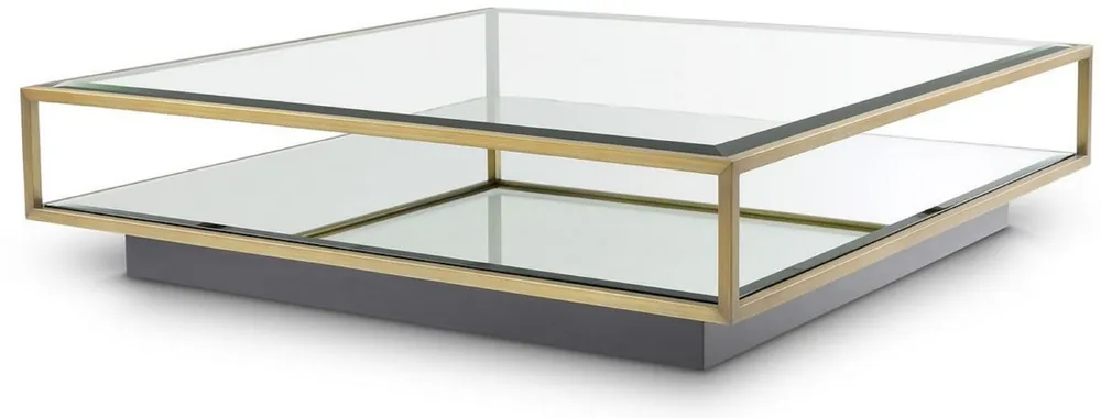 Top-Angebot Casa Padrino mesa de centro de lujo latón / negro 120 x 120 x A. 30 cm - Mesa de salón cuadrada de acero inoxidable con espejo y tapa de vidrio - Muebles de salón - Calidad de Lujo