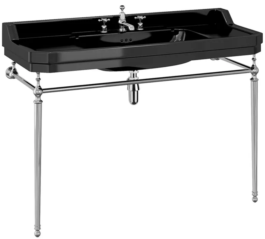 Casa Padrino Mueble de Baño Art Nouveau de Lujo Negro / Plata 121 x 51 x A. 90 cm - Lavabo de Porcelana con 3 Orificios y Base - Muebles de Baño Beliebt