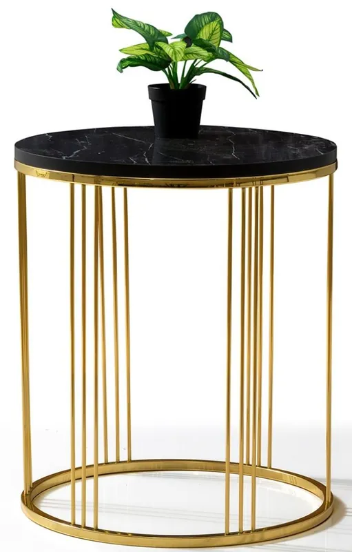 Solange Der Vorrat Reicht Casa Padrino mesa auxiliar de lujo oro / negro Ø 47 x A. 50 cm - Mesa redonda con tapa de mármol - Muebles de Salón