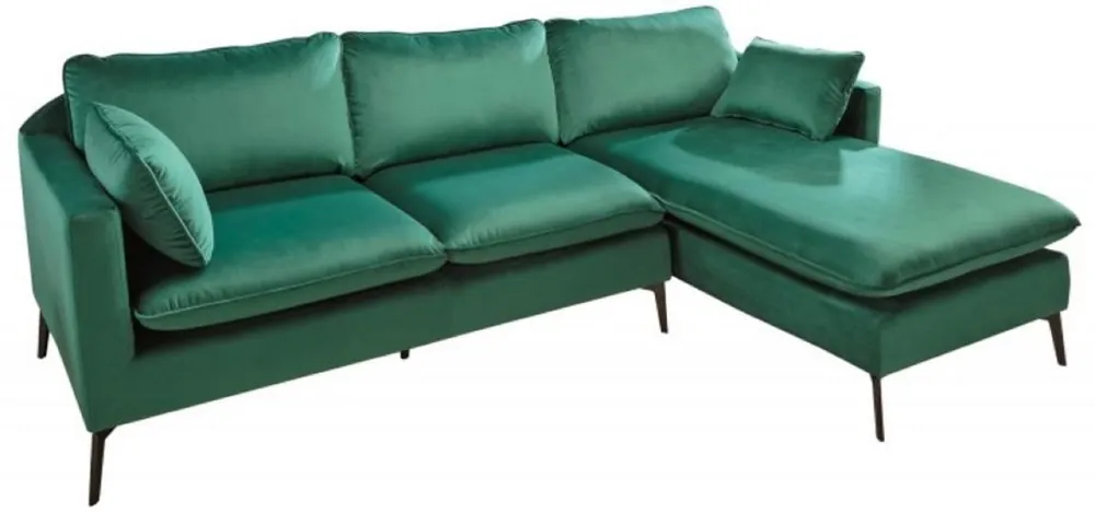 Casa Padrino sofá esquinero de terciopelo verde esmeralda / negro 260 x 160 x A. 93 cm - Sofá de salón con cojines en estilo retro - Muebles de salón Neue Ware