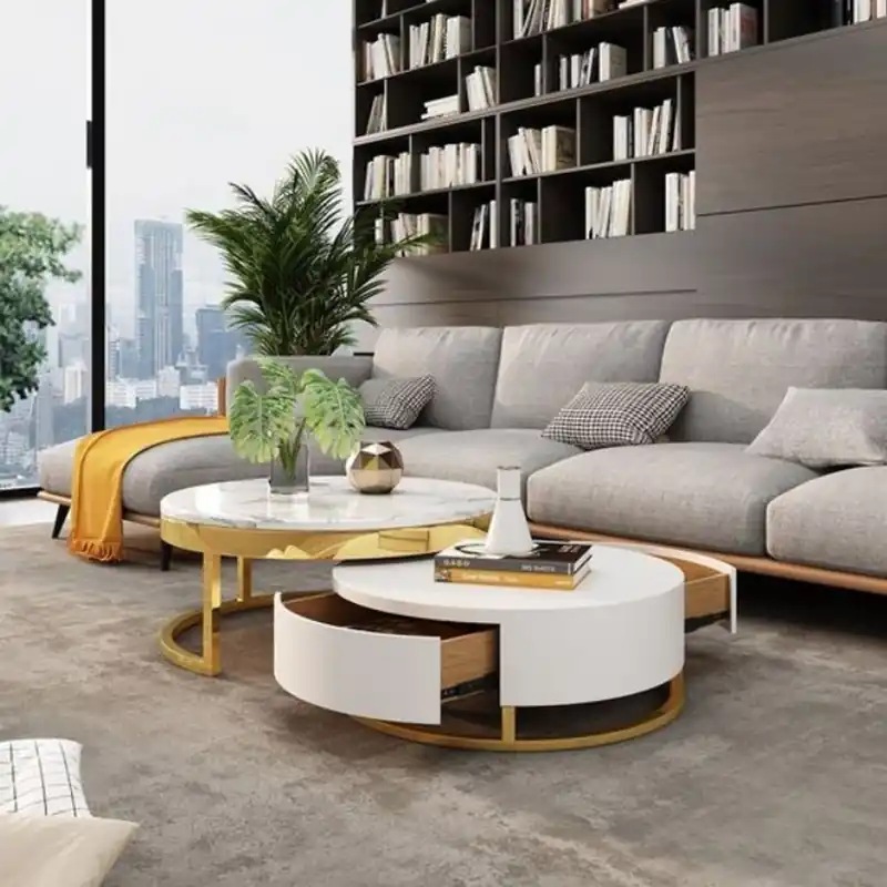 Sichere Zahlung Casa Padrino conjunto de mesa de centro de lujo blanco / oro - 2 Mesas de salón redondas - Muebles de salón - Calidad de Lujo