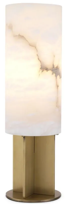 Casa Padrino lámpara de mesa de lujo latón antiguo / alabastro Ø 14 x A. 47 cm - Lámpara de mesa moderna con pantalla redonda de alabastro - Luces de Lujo Finale Aktion