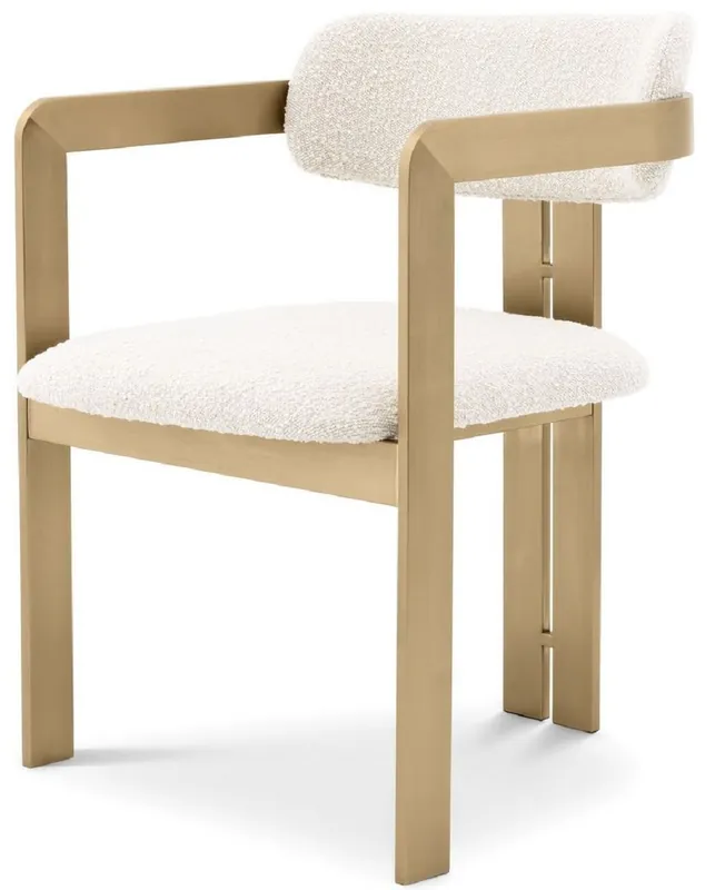 Casa Padrino silla de comedor de lujo crema / latón 57,5 x 58 x A. 79 cm - Silla de cocina noble con reposabrazos - Muebles de comedor de lujo Neu Im Sortiment