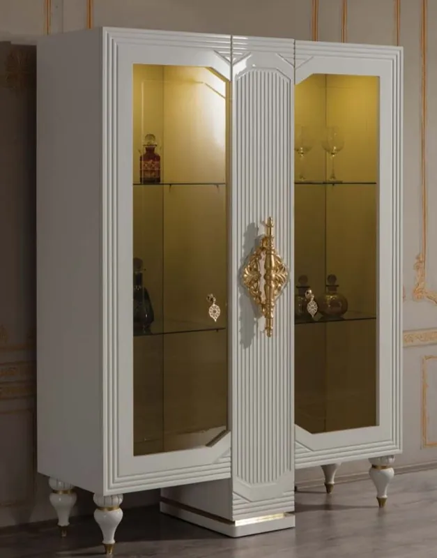 Top-Preis Casa Padrino vitrina barroco de lujo blanco / oro 125 x 49 x A. 169 cm - Vitrina iluminada de madera maciza con 2 puertas de vidrio - Muebles barrocos nobles
