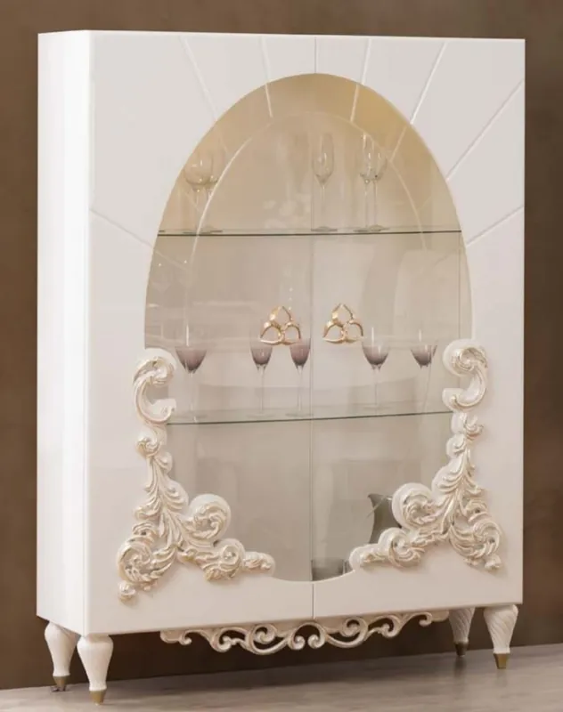 Expressversand Casa Padrino vitrina barroco de lujo blanco / oro 116 x 46 x A. 170 cm - Vitrina iluminada de madera maciza con 2 puertas de vidrio - Muebles barrocos nobles