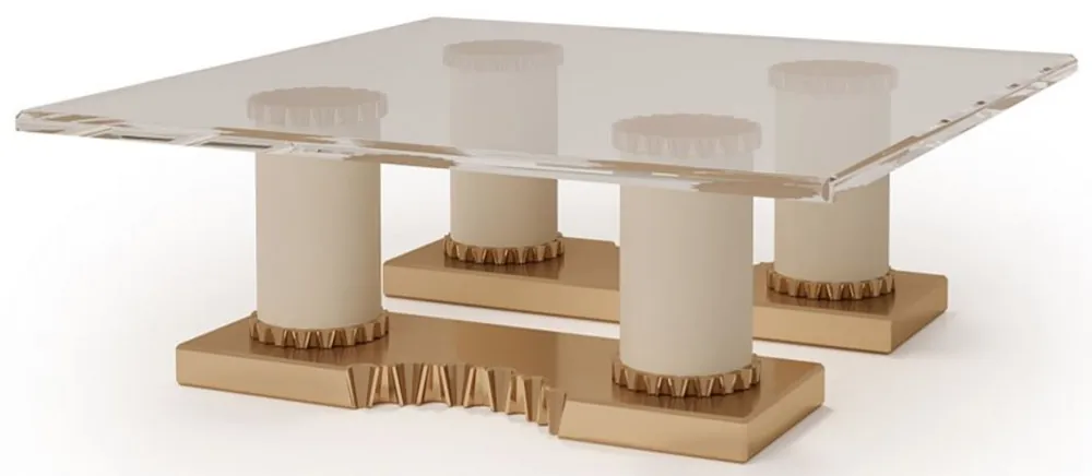 Casa Padrino mesa de centro de diseño de lujo crema / bronce 130 x 130 x A. 45 cm - Mesa de salón hecha a mano con tapa de vidrio - Muebles de hotel de lujo - Hecho en Italia Neuheit