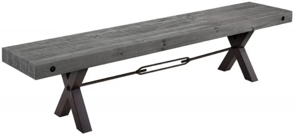 Abverkauf Casa Padrino banco de diseño industrial gris / negro 170 x 40 x A. 45 cm - Banco de madera maciza con estructura de metal pintado en polvo - Muebles de diseño industrial