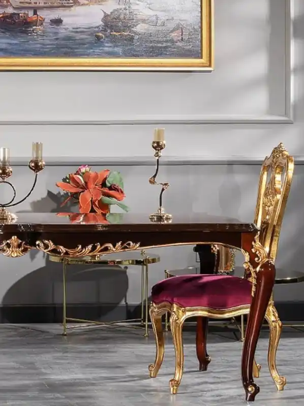 Highlight Casa Padrino conjunto de sillas de comedor barroco de lujo púrpura / oro 59 x 61 x A. 116 cm - Magnífica de sillas de cocina nobles de 6 - Muebles de comedor barrocos