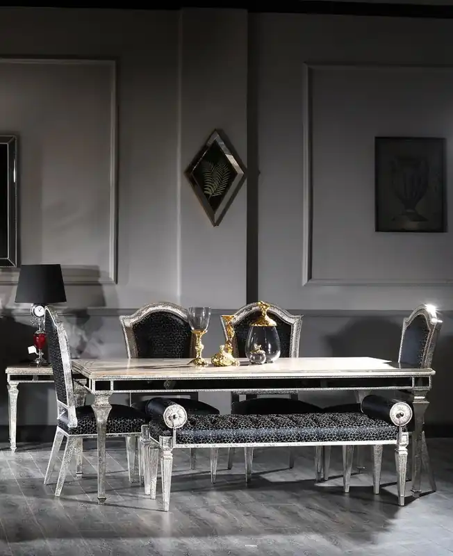 Casa Padrino conjunto de sillas de comedor barroco de lujo negro / plata antigua 55 x 58 x A. 115 cm - Conjunto de sillas de cocina noble de 6 - Muebles de comedor en estilo barroco Kracherpreis