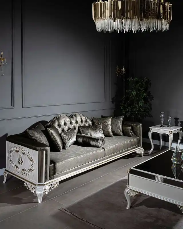 Jetzt Kaufen Casa Padrino sofá barroco de lujo verde / blanco / oro 255 x 92 x A. 91 cm - Magnífica sofá de salón con cojines decorativos - Noble y Magnífica