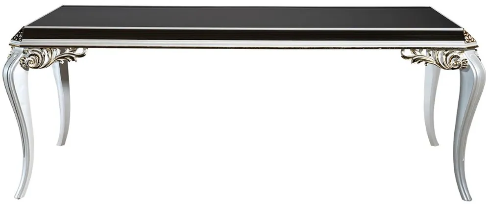 Casa Padrino mesa de comedor barroco de lujo blanco / oro / negro 207 x 104 x A. 78 cm - Mesa de cocina de madera maciza con tapa de vidrio - Muebles de comedor noble en estilo barroco Markenprodukt