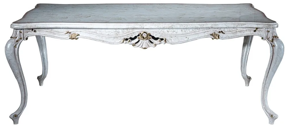 Casa Padrino mesa de comedor barroco de lujo blanco antiguo / oro 201 x 102 x A. 80 cm - Mesa de cocina de madera maciza - Mesa de comedor - Muebles de comedor de estilo barroco Expressversand