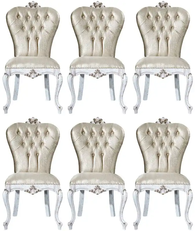Geprüft Casa Padrino conjunto de sillas de comedor barrocos de lujo oro / blanco antiguo / oro 57 x 65 x A. 113 cm - Conjunto de 6 sillas de cocina - Muebles de comedor barrocos - Noble y Magnífico