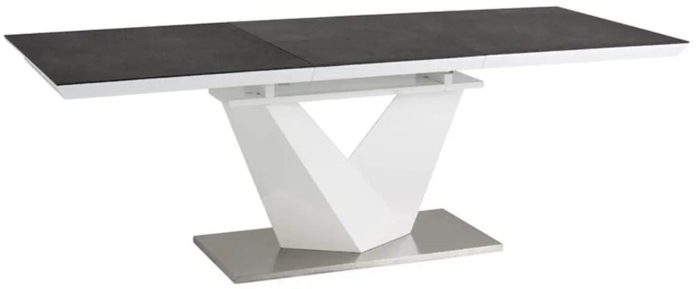 Casa Padrino mesa de comedor de diseño negro / blanco / plata - Diferentes Tamaños de Mesa - Mesa de cocina moderna extensible con tablero aspecto piedra - Muebles de comedor Sonderaktion