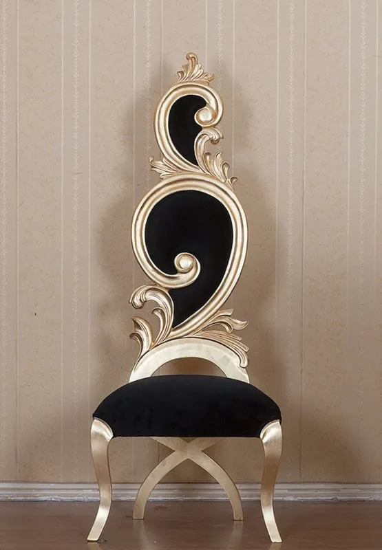 Must-Have Casa Padrino silla de comedor barroco negro / oro 65 x 54 x A. 166 cm - Magnífica silla de cocina de caoba con terciopelo noble - Muebles de comedor barrocos