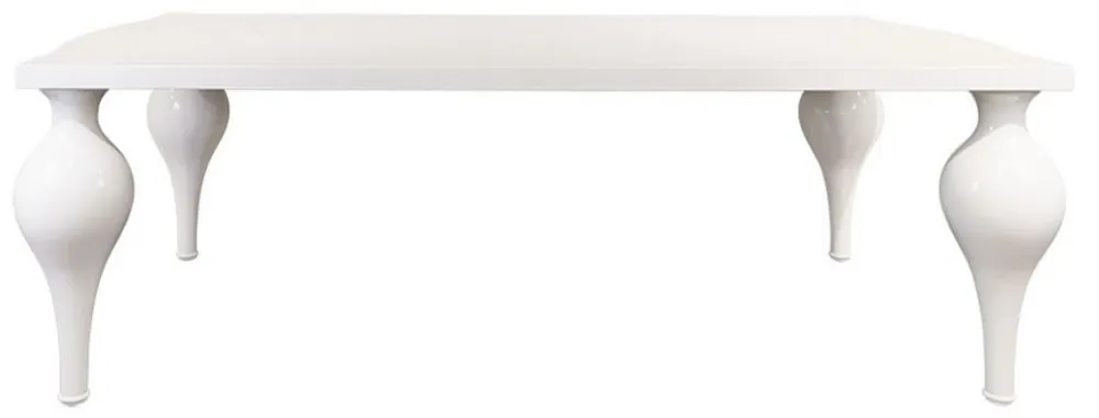 Casa Padrino mesa de comedor neoclásica blanco alto brillo 220 x 110 x A. 75,5 cm - Mesa de cocina de madera maciza - Muebles de comedor de estilo neoclásico Neu