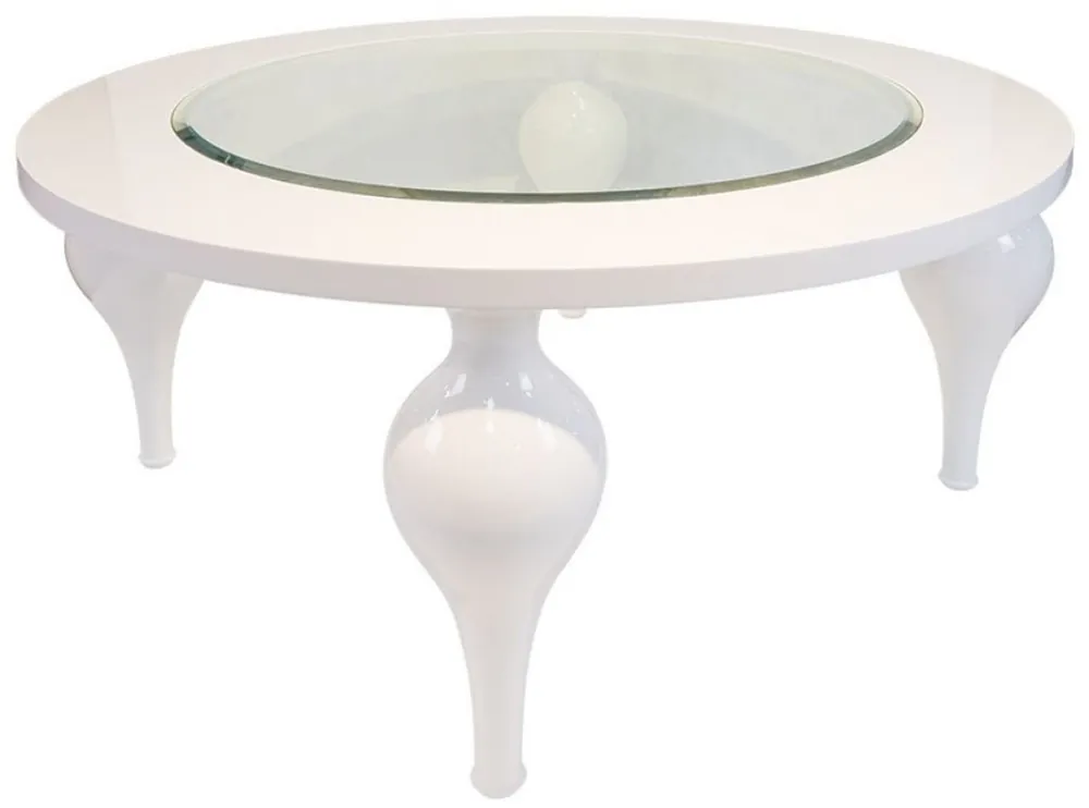 Casa Padrino mesa de centro neoclásica blanco alto brillo Ø 110 x A. 40 cm - Mesa de cocina de madera maciza con tapa de vidrio - Muebles de salón en estilo neoclásico Wochenendangebot