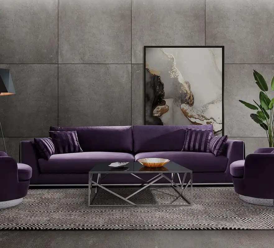 Casa Padrino sofá de lujo púrpura / plata 300 x 102 x A. 61 cm - Sofá de salón con cojines decorativos - Muebles de salón de lujo Echt