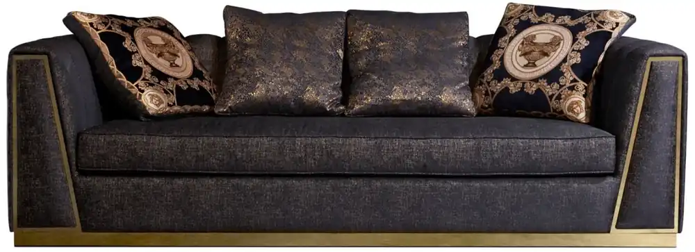 Direktkauf Casa Padrino sofá de sala de estar de lujo con cojines decorativos negro / oro 238 x 97 x A. 72 cm - Muebles de Lujo