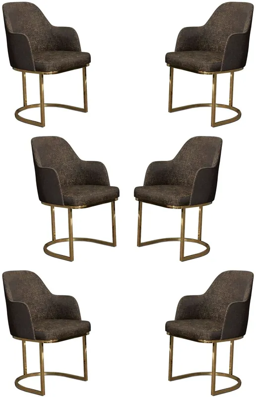 Casa Padrino conjunto de sillas de comedor de lujo gris / oro 70 x 95 x A. 96 cm - Conjunto de sillas de cocina de 6 - Sillas de comedor con reposabrazos - Muebles de comedor de lujo Neu