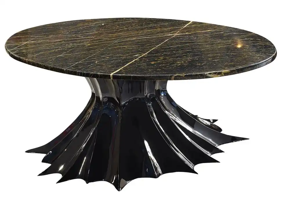 Preis Gesenkt Casa Padrino mesa de centro de diseño de lujo negro alto brillo / marrón 180 x 110 x A. 48 cm - Mesa de salón hecha a mano con tapa de mármol ovalada - Muebles de Lujo - Calidad de Lujo