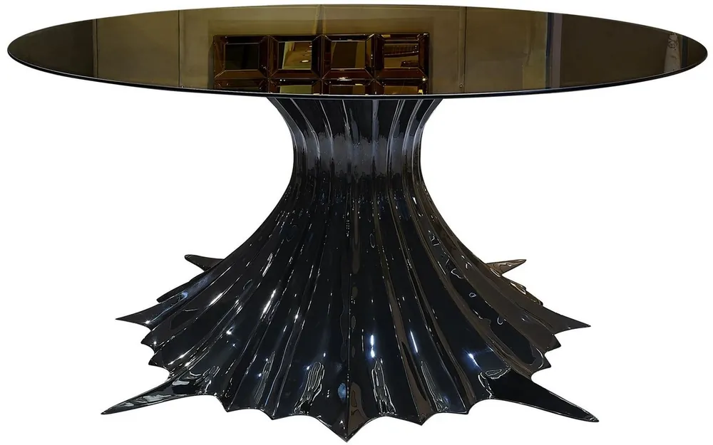 Highlight Casa Padrino mesa de comedor de diseño de lujo negro alto brillo / negro Ø 180 x A. 78 cm - Mesa de comedor hecha a mano con tapa redonda de vidrio - Muebles de comedor de lujo - Calidad de Lujo
