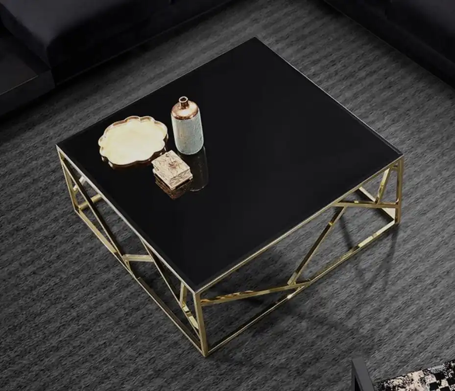 Casa Padrino mesa de centro de lujo oro / negro 125 x 125 x A. 43 cm - Mesa de salón cuadrada de acero inoxidable con tapa de vidrio - Muebles de salón - Calidad de Lujo Echt