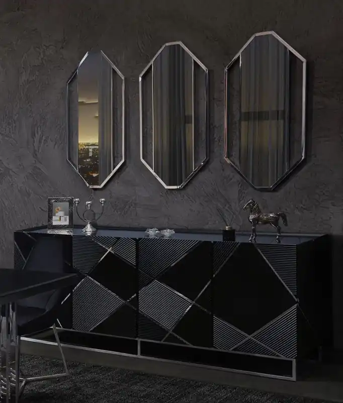 Günstig Casa Padrino conjunto de muebles de lujo aparador y 3 espejos negro / plata - Gabinete de madera maciza y 3 elegantes espejos de pared - Muebles de lujo - Calidad de Lujo