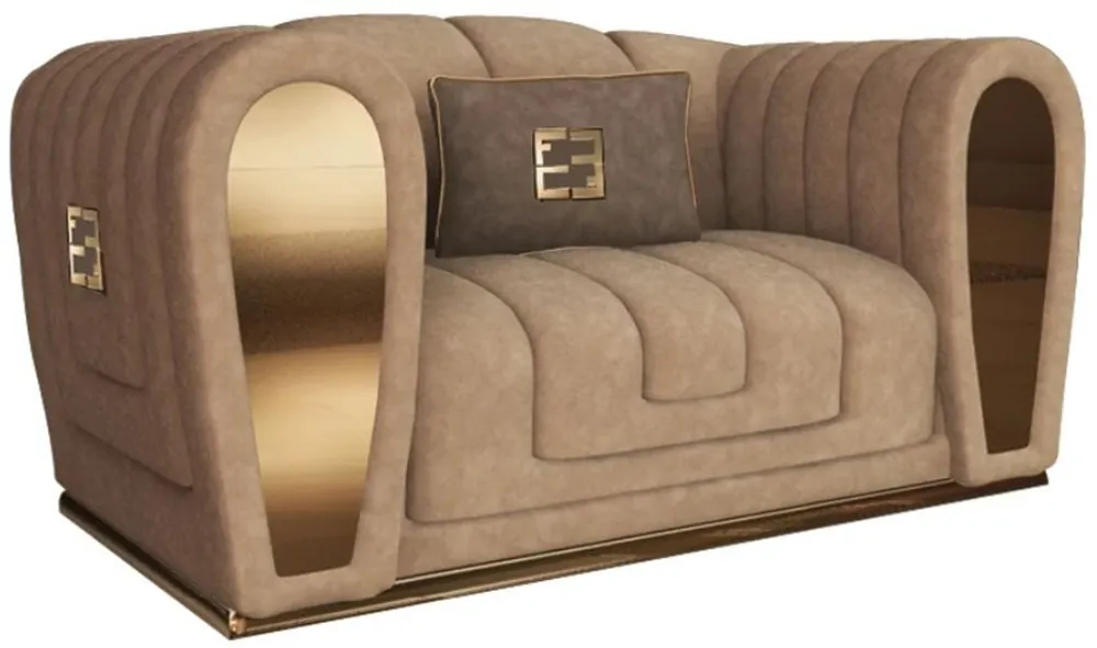 Neu Casa Padrino sillón de gamuza de lujo con cojín decorativo taupe / oro 135 x 100 x A. 76 cm - Muebles de Hotel - Calidad de Lujo - Hecho en Italia
