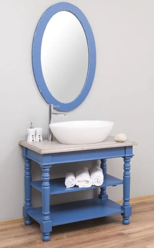 Billig Casa Padrino Conjunto de Baño de Estilo Campestre Azul / Gris Claro - 1 Gabinete del Fregadero y 1 Espejo de Pared - Muebles de Baño de Madera Maciza en Estilo Campestre