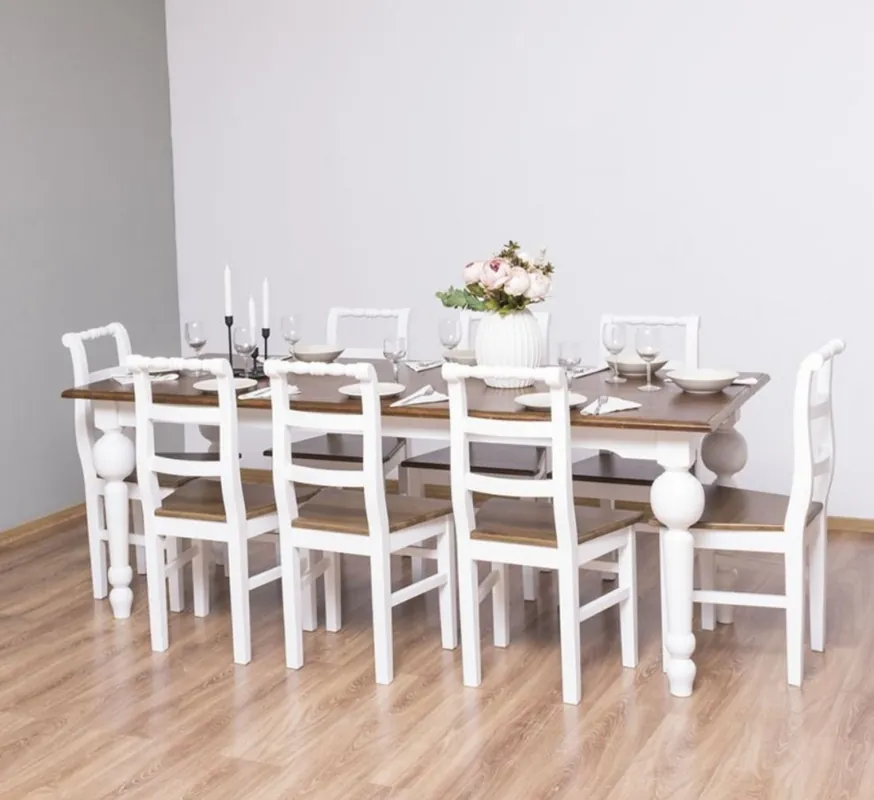 Casa Padrino conjunto de muebles de comedor de estilo campestre marrón / blanco - 1 Mesa de Comedor y 8 Sillas de Comedor - Muebles de comedor de madera maciza - Muebles de estilo campestre Preis Gesenkt