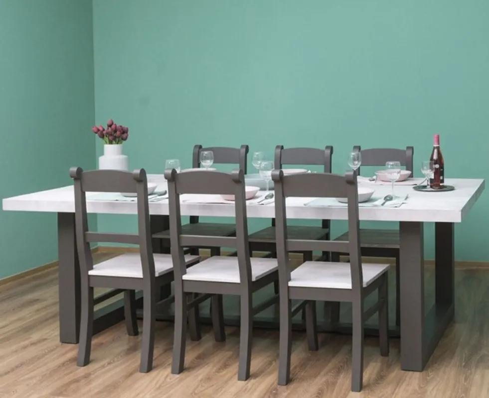 Günstig Casa Padrino conjunto de muebles de comedor de estilo campestre gris claro / gris - 1 Mesa de Comedor y 6 Sillas de Comedor - Muebles de comedor de madera maciza - Muebles de estilo campestre