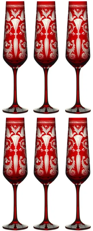 Top-Angebot Casa Padrino conjunto de 6 copas de champán de lujo rojo / plata Ø 6,5 x A. 26,5 cm - Copas de champán hechas a mano y grabado a mano - Accesorios para Hoteles y Restaurantes - Calidad de Lujo