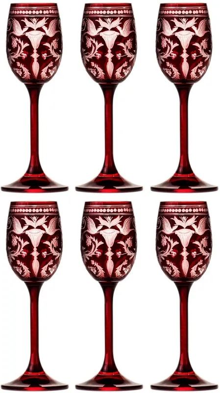Bestpreis Casa Padrino conjunto de 6 vasos de licor de lujo rojo / plata Ø 5,5 x A. 15 cm - Vasos de licor hechos a mano y grabados a mano - Accesorios para Hoteles y Restaurantes - Calidad de Lujo