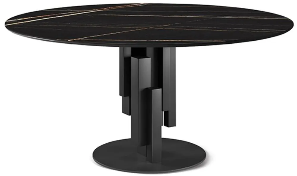 Saisonangebot Casa Padrino mesa de comedor de lujo negro Ø 158 x A. 75 cm - Mesa de comedor redonda moderna con plato de cerámica - Muebles de comedor - Calidad de Lujo - Hecho en Italia