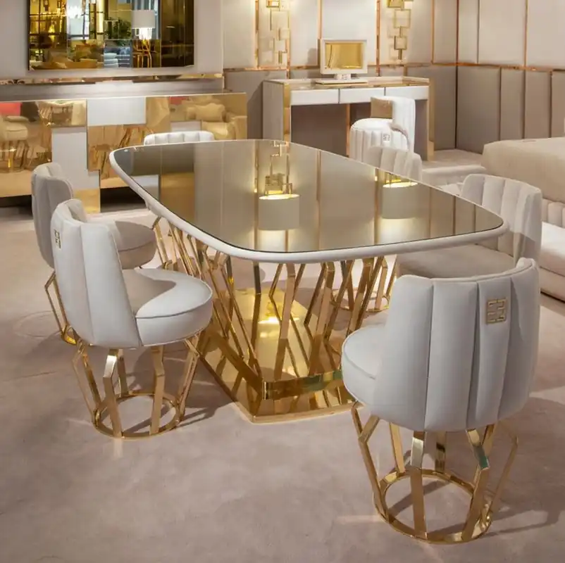 Casa Padrino conjunto de comedor de diseño de lujo marfil / oro - 1 Mesa de Comedor y 6 Sillas de Comedor - Muebles de comedor de diseño de lujo - Muebles de Hotel - Calidad de Lujo - Hecho en Italia Jetzt Kaufen