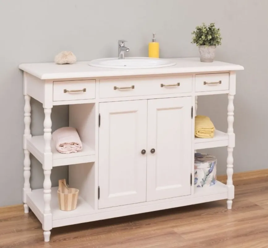 Solange Der Vorrat Reicht Casa Padrino armario de lavabo de estilo campestre blanco 128 x 54 x A. 91 cm - Armario de lavabo de madera maciza - Muebles de baño de estilo campestre