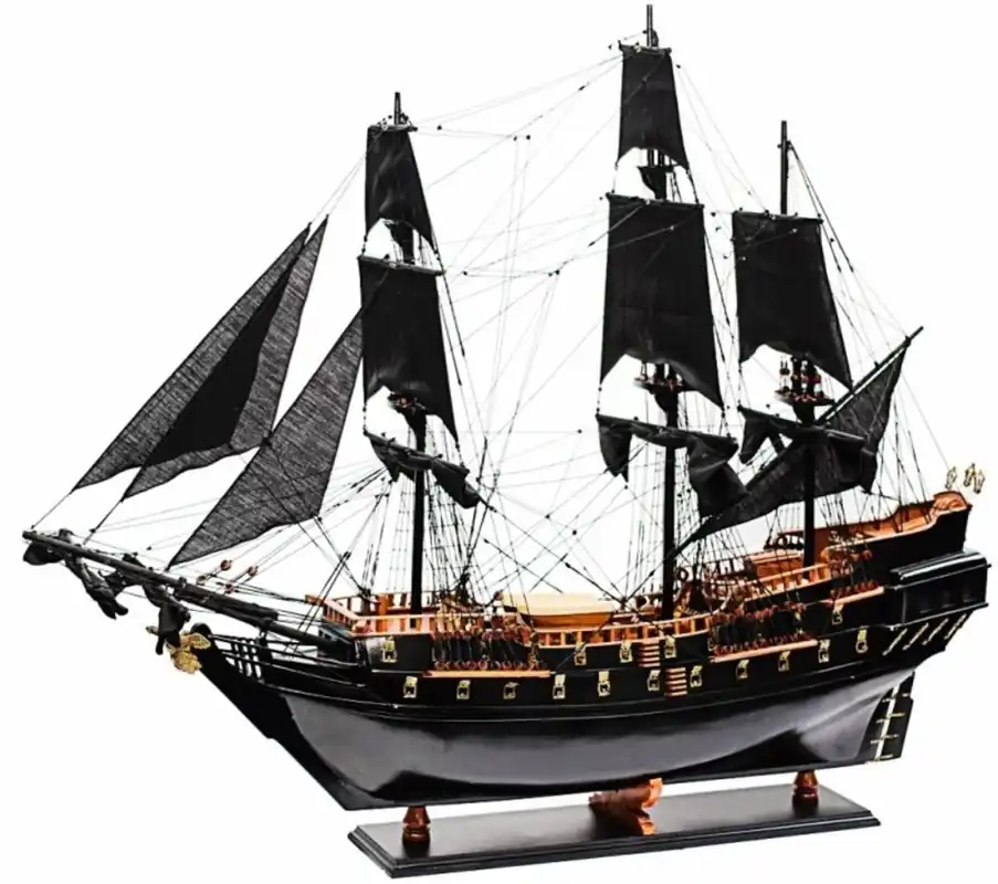 Kracherpreis Casa Padrino barco pirata de lujo Black Pearl con soporte de madera maciza negro / marrón 85 x 28 x A. 90 cm - Barco decorativo hecho a mano barco de madera barco insignia - Accesorios Decorativos