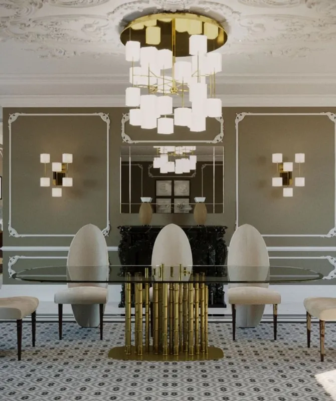 Casa Padrino mesa de comedor de diseño de lujo de bambú oro 200 x 110 x A. 78 cm - Mesa de comedor hecha a mano con tapa de vidrio ovalada - Muebles de Comedor - Muebles de Hotel - Calidad de Lujo Neue Ware