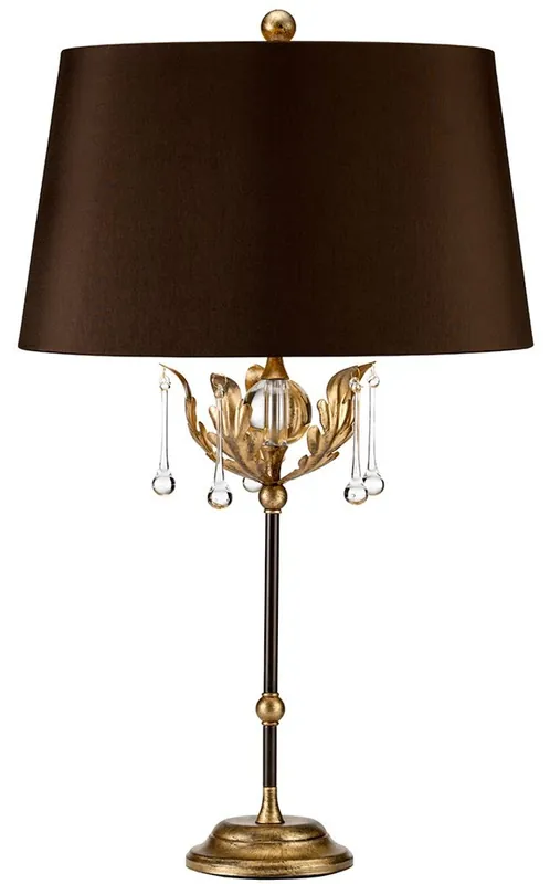 Casa Padrino lámpara de mesa barroco bronce / oro antiguo Ø 43 x A. 72 cm - Elegante lámpara de escritorio con hojas de roble de acero hechas a mano y gotas de vidrio decorativas - Luces Barrocos Nur Heute