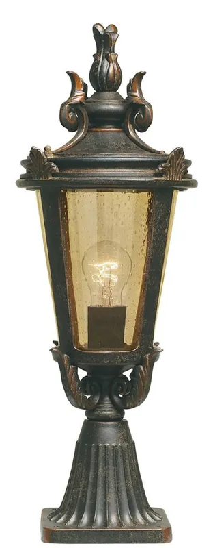 Schneller Versand Casa Padrino lámpara de pedestal barroco negro antiguo / bronce / ámbar Ø 22,5 x A. 56 cm - Resistente a la intemperie jardín terraza lámpara exterior linterna de jardín - Iluminación exterior nostálgica