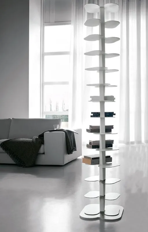 Preisknaller Casa Padrino estante de libros de lujo blanco 36 x 36 x A. 181 cm - Estante de libros independiente de acero inoxidable - Muebles de Salón - Colección de Lujo