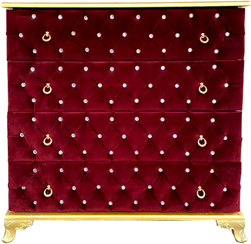 Nur Für Kurze Zeit Casa Padrino cómoda barroco rojo burdeos / oro 100 x 45 x A. 90 cm - Cómoda de dormitorio de madera maciza con 4 cajones y pedrería - Muebles de dormitorio barrocos